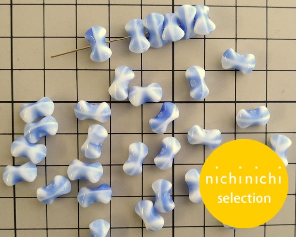 画像2: ns011/ヴィンテージ/ドイツ/リボン/ブルーホワイトマーブル(10個) (2)