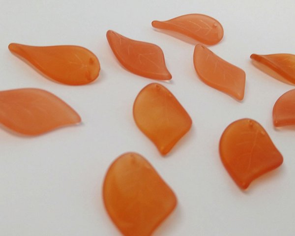 画像2: ヴィンテージ/ドイツ/ルーサイト/2ホールフロストリーフ/オレンジ(2個) (2)