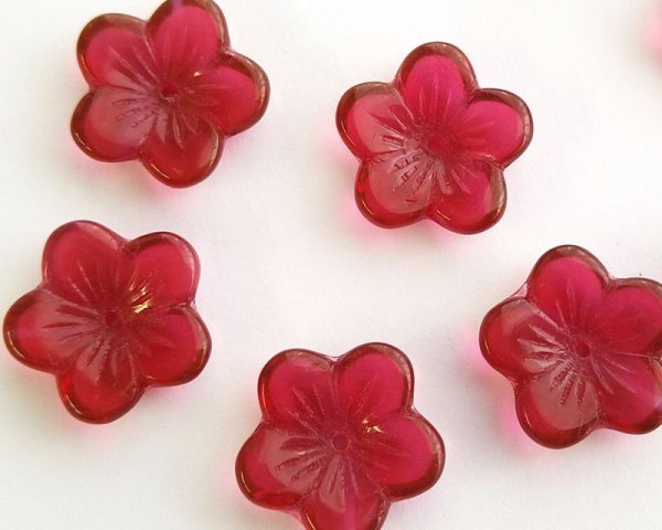 画像3: チェコガラスビーズ/ラージフラワー/フーシャ×ホワイト/約16mm(2個) (3)