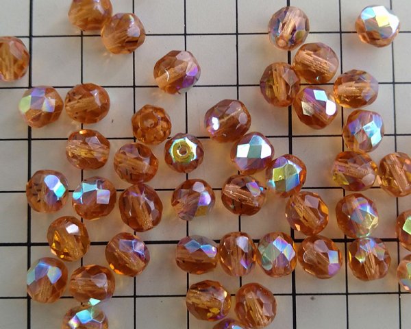 画像2: デッドストック/チェコガラスビーズ/ファイアポリッシュ/8mm/オレンジオーロラ(6個) (2)