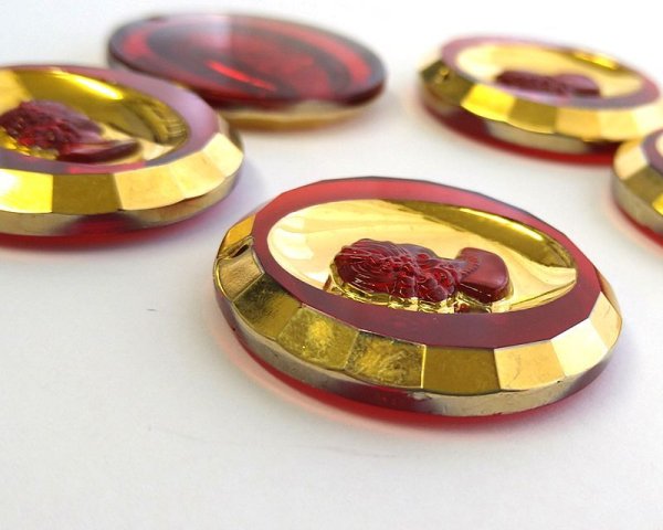 画像3: ns210/ヴィンテージ/ドイツ/ガラスカメオペンダント/レッド×ゴールド(1個) (3)