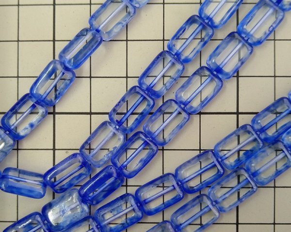 画像2: チェコガラスビーズ/レクタングル/クリアブルーピカソ(4個) (2)