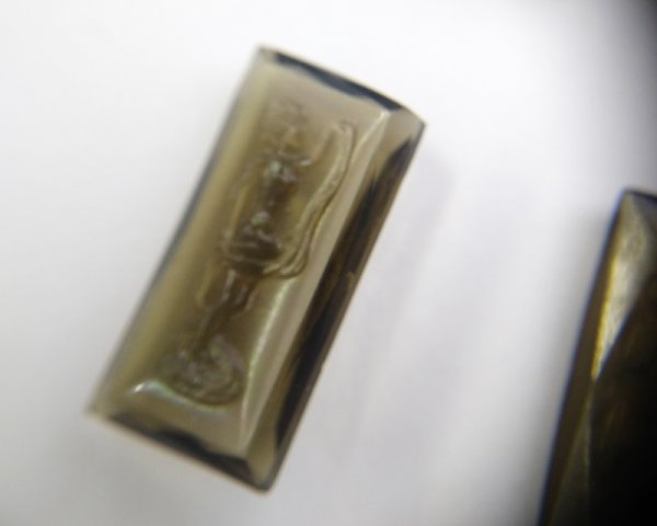 画像3: ns223/ヴィンテージ/ドイツ/ガラスストーンレリーフ/レクタングル/グレイ/約18×10mm(1個) (3)