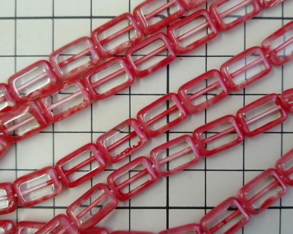 画像2: チェコガラスビーズ/レクタングル/クリアレッドピカソ(4個) (2)