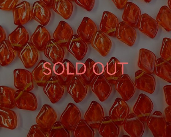 画像2: チェコガラスビーズ/リーフ/タンジェリン×イエロー（10個） (2)