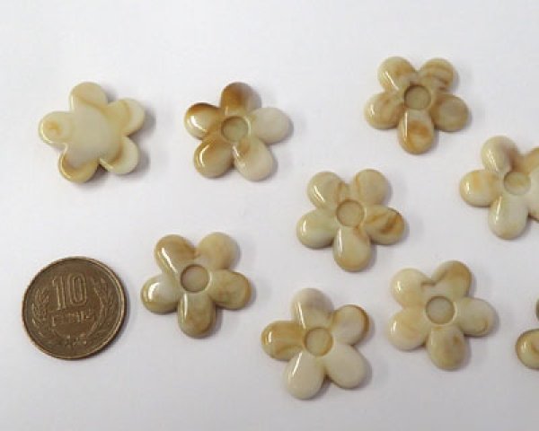 画像2: アクリルカボション/フラワー/ミルクティマーブル(1個) (2)