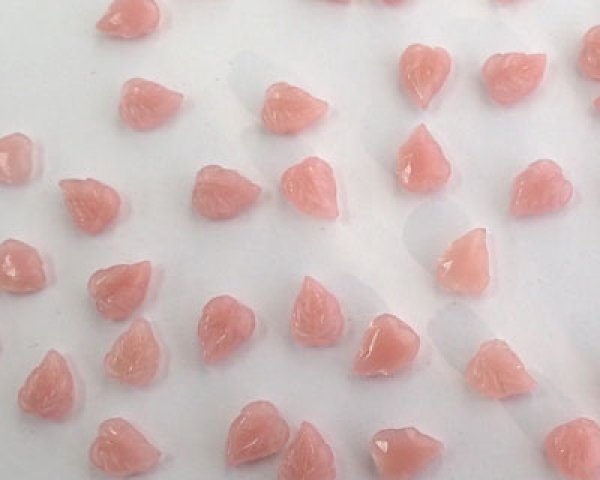 画像3: ヴィンテージ/チェコ/ガラスパーツ/ピンクムーンリーフ(4個) (3)