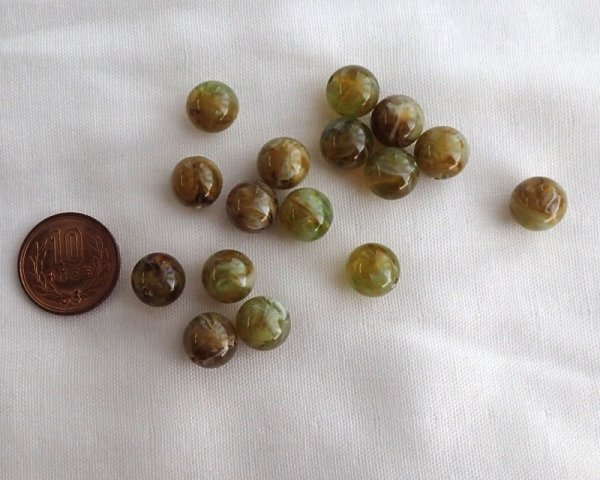 画像2: ヴィンテージ/プラスチック/グリーンブラウンマーブル/12mm(2個) (2)