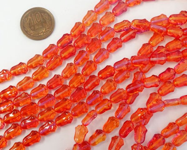 画像2: チェコガラスビーズ/チューリップ/フーシャ×オレンジ(6個) (2)