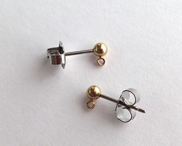 画像1: メッキなし真鍮/ステンレスポストピアス/縦カン（１ペア） (1)