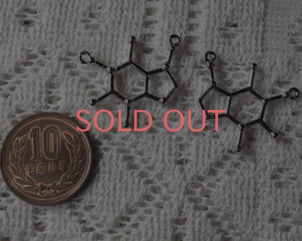 画像2: 化学構造式メタルパーツ/シルバー/カフェイン/27×23mm(2個) (2)