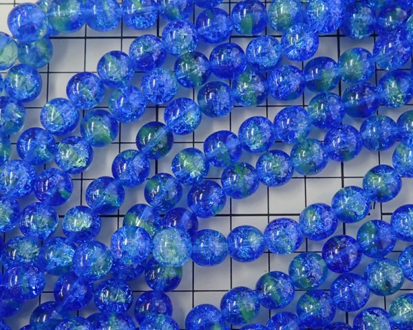 画像2: チェコガラスビーズ/クラックルラウンド/ブルー×グリーン/10mm(6個) (2)