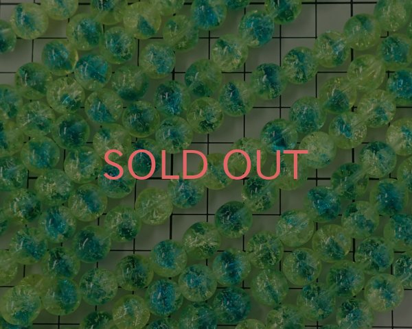 画像2: チェコガラスビーズ/クラックルラウンド/グリーン×アクア/10mm(6個) (2)