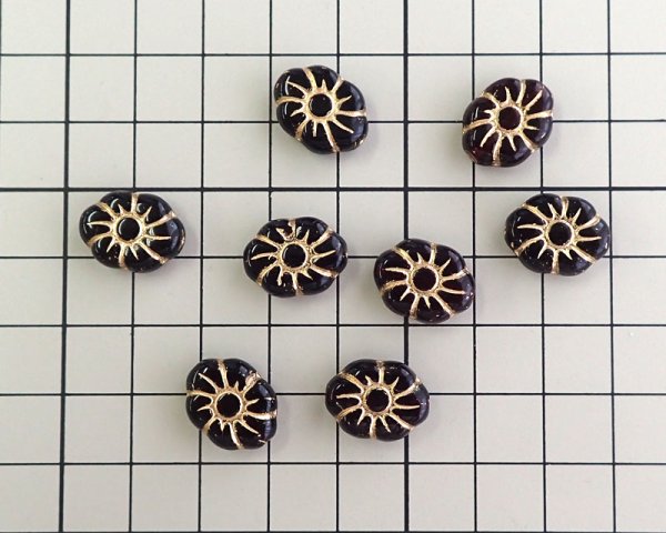 画像3: チェコガラスビーズ/オーバルフラワー/ダークレッド×ゴールド(4個) (3)