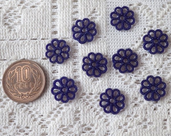 画像2: ヴィンテージ/プラスチック/レースフラワー/ネイビー(4個) (2)