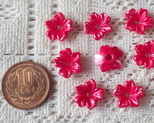 画像3: ヴィンテージ/ドイツ/プラスチック/フラワーG/レッドパール(2個) (3)