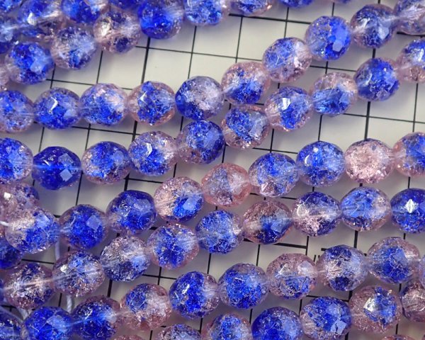 画像2: チェコガラスビーズ/ファイアポリッシュ/クラックル/ピンク×ブルー/10mm(6個) (2)