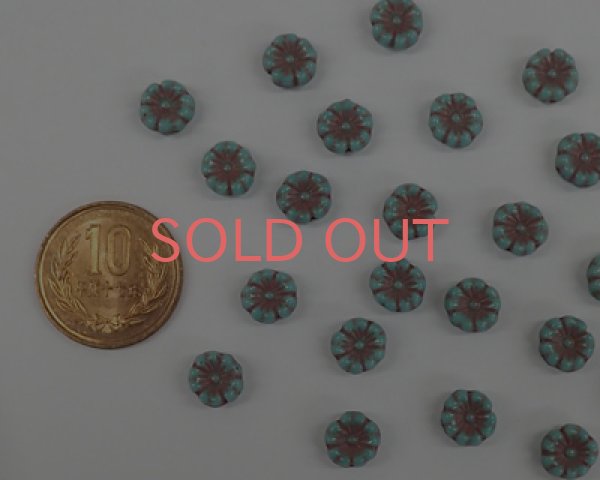 画像2: チェコガラスビーズ/6ペタルフラワー/9mm/ターコイズ×レッド(6個) (2)