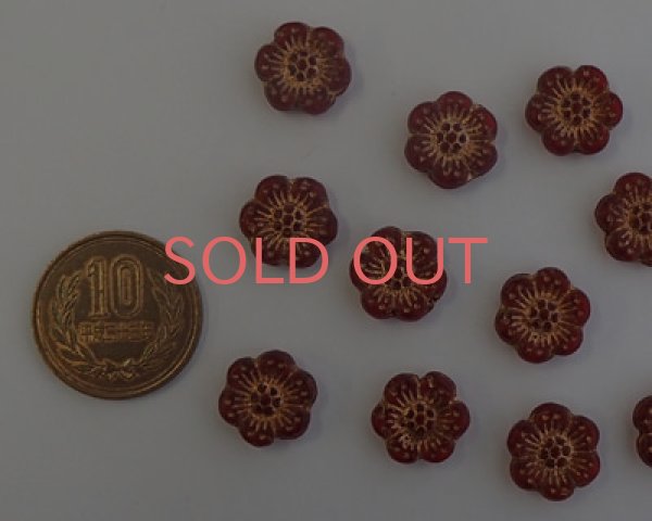 画像3: チェコガラスビーズ/6ペタルフラワー/14mm/マットレッド×ブロンズ(2個) (3)