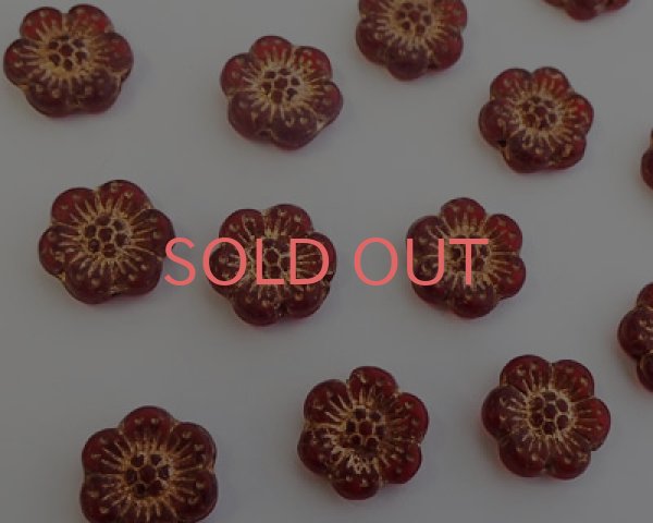 画像2: チェコガラスビーズ/6ペタルフラワー/14mm/マットレッド×ブロンズ(2個) (2)