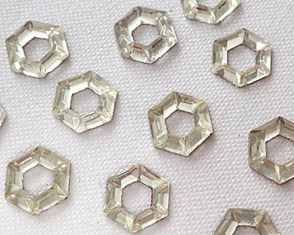 画像1: ヴィンテージ/ドイツ/ガラスカボション/クリアヘキサゴン(1個) (1)