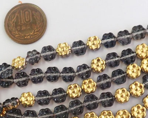 画像2: チェコガラスビーズ/8mmフラワー/モンタナゴールド(10個) (2)