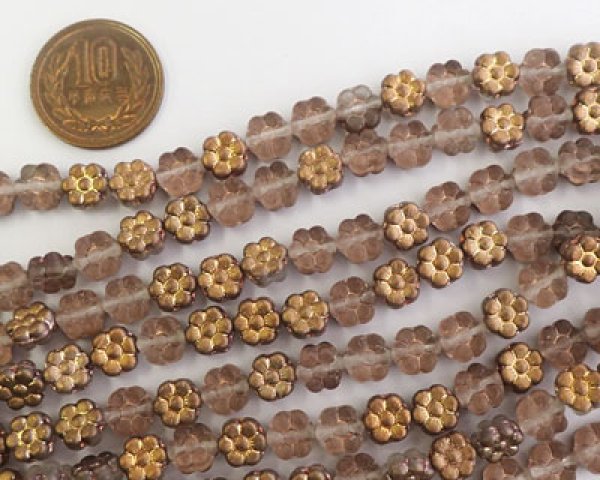 画像2: チェコガラスビーズ/8mmフラワー/マットアポロゴールド(10個) (2)