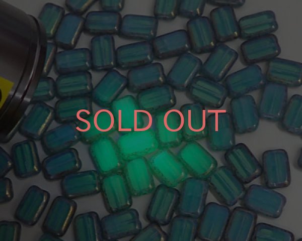 画像2: チェコガラスビーズ/レクタングル/ミルキーターコイズピカソ（4個） (2)