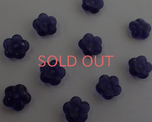画像2: チェコガラスビーズ/フラットパフフラワー/タンザナイト(10個) (2)