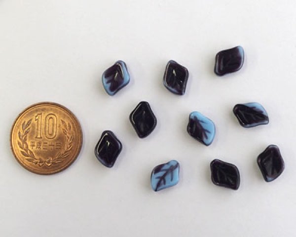 画像3: チェコガラスビーズ/リーフ/ベビーブルー×パープル(10個) (3)