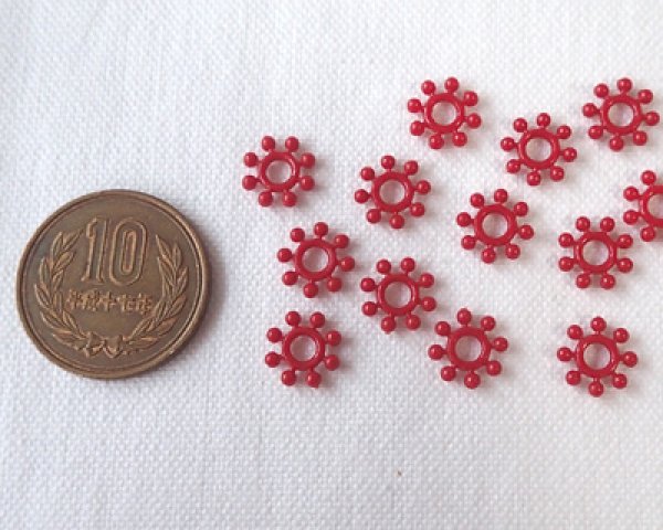 画像2: ヴィンテージ/ドイツ/プラスチック/フラワーg1/レッド(6個) (2)