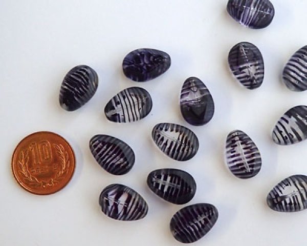 画像3: チェコガラスビーズ/ウィンドウドロップ/アメシストストライプ(4個) (3)