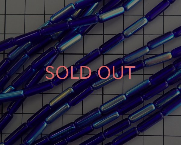 画像2: チェコガラスビーズ/チューブ/コバルトオーロラ/14×4mm(10個) (2)