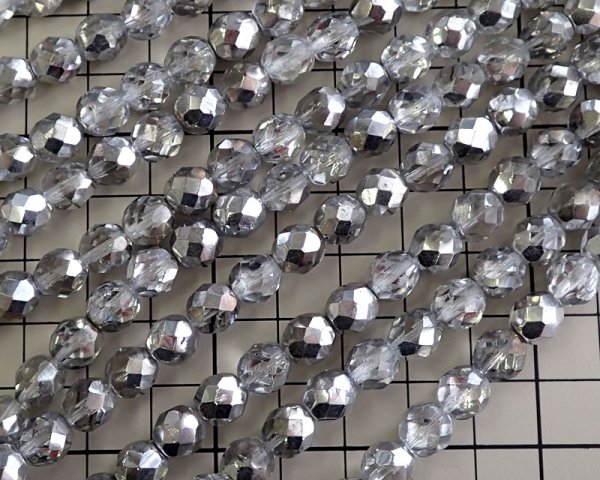 画像2: チェコガラスビーズ/ファイアポリッシュ/8mm/クリスタルシルバーハーフコート(6個) (2)