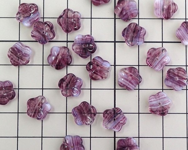 画像2: チェコガラスビーズ/フラワー/パープルストライプ/約10mm(10個) (2)