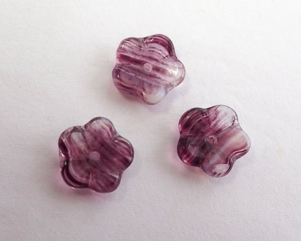 画像3: チェコガラスビーズ/フラワー/パープルストライプ/約10mm(10個) (3)