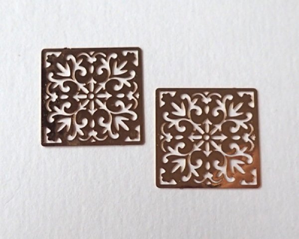 画像1: 銅製透かしパーツ/スクエアB（2枚） (1)