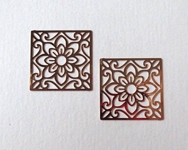 画像1: 銅製透かしパーツ/スクエアA（2枚） (1)