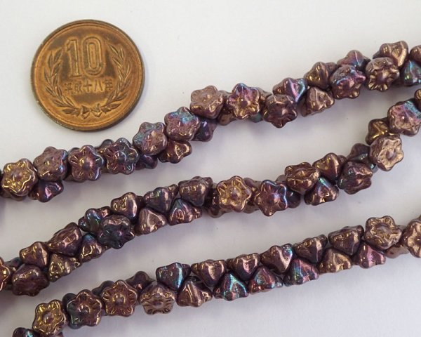 画像2: チェコガラスビーズ/ボタンフラワー/オペークピンクブロンズベガ/8mm(10個) (2)