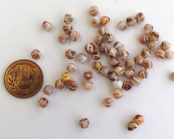 画像2: チェコガラスビーズ/バロック/イエローオレンジブラウンマーブル/約6mm(10個) (2)