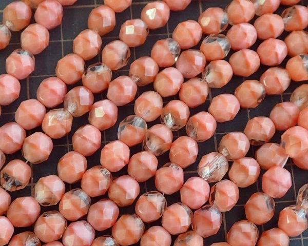 画像2: チェコガラスビーズ/ファイアポリッシュ/8mm/クリア×コーラルピンク(4個) (2)