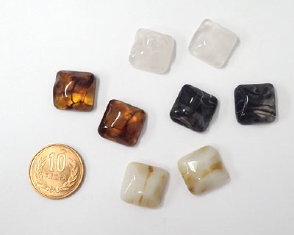 画像2: アクリルカボション/ウエーブスクエア/ホワイトマーブル(2個) (2)