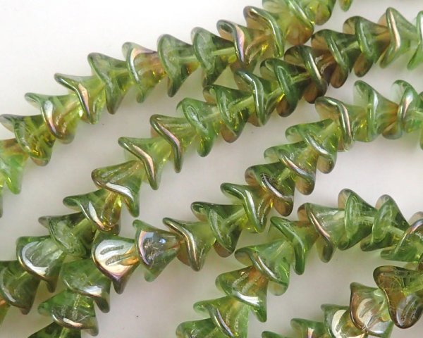 画像2: チェコガラスビーズ/スリーペタルフラワー/クリソライトセルシアン(2個） (2)