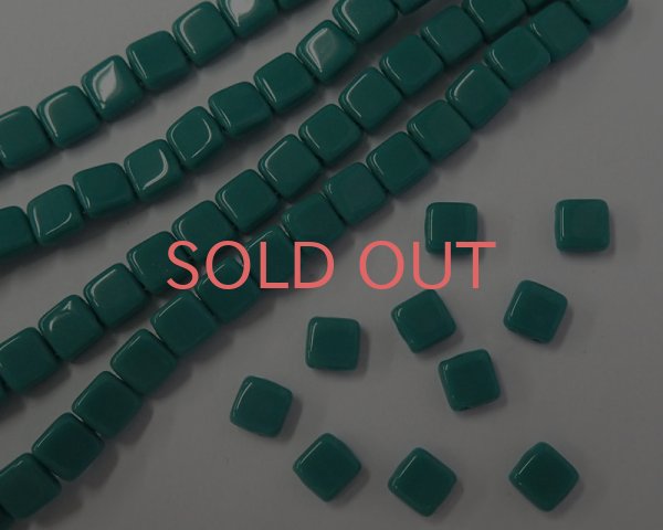 画像1: チェコガラスビーズ/2ホールタイル/オペークターコイズ(10個） (1)