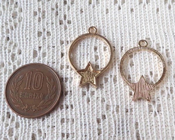 画像2: メタルチャーム/皿付フープ/星/ライトローズゴールド(2個) (2)