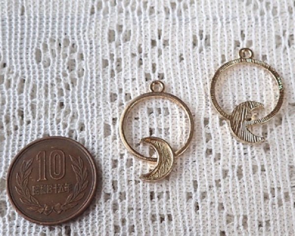 画像2: メタルチャーム/皿付フープ/月/ライトローズゴールド(2個) (2)