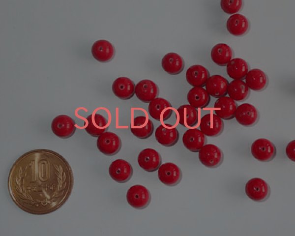 画像2: ヴィンテージ/日本/ハンドメイドガラスビーズ/レッドマーブル/約8mm(4個) (2)