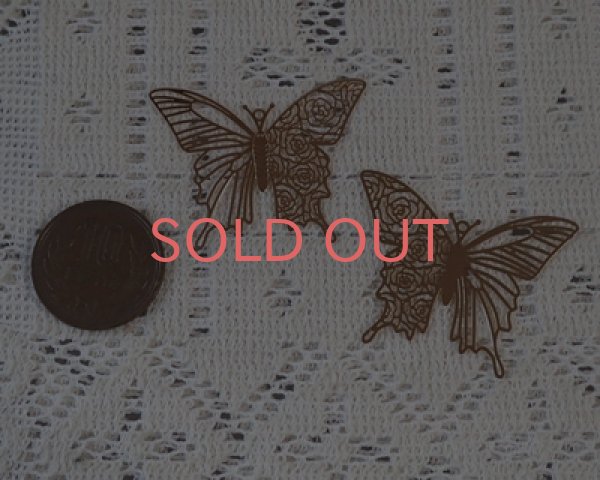 画像2: 銅製透かしパーツ/蝶/薔薇(2枚) (2)