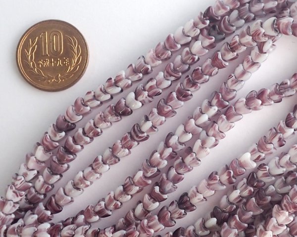 画像3: チェコガラスビーズ/ミニフラワー/パープルストライプ(10個) (3)