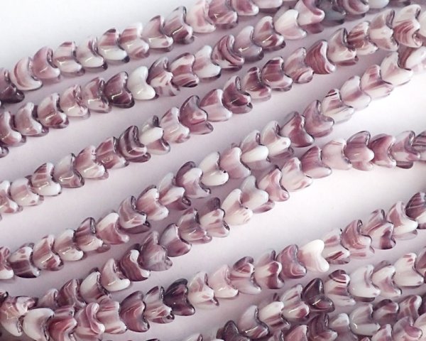 画像2: チェコガラスビーズ/ミニフラワー/パープルストライプ(10個) (2)